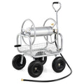 Portable Garden Hose Reel Cart Holds 300FT of 5/8" Large Capacity, Heavy Duty Metal Hose Cart with 4 Wheels & Storage Basket for Lawn Yard
